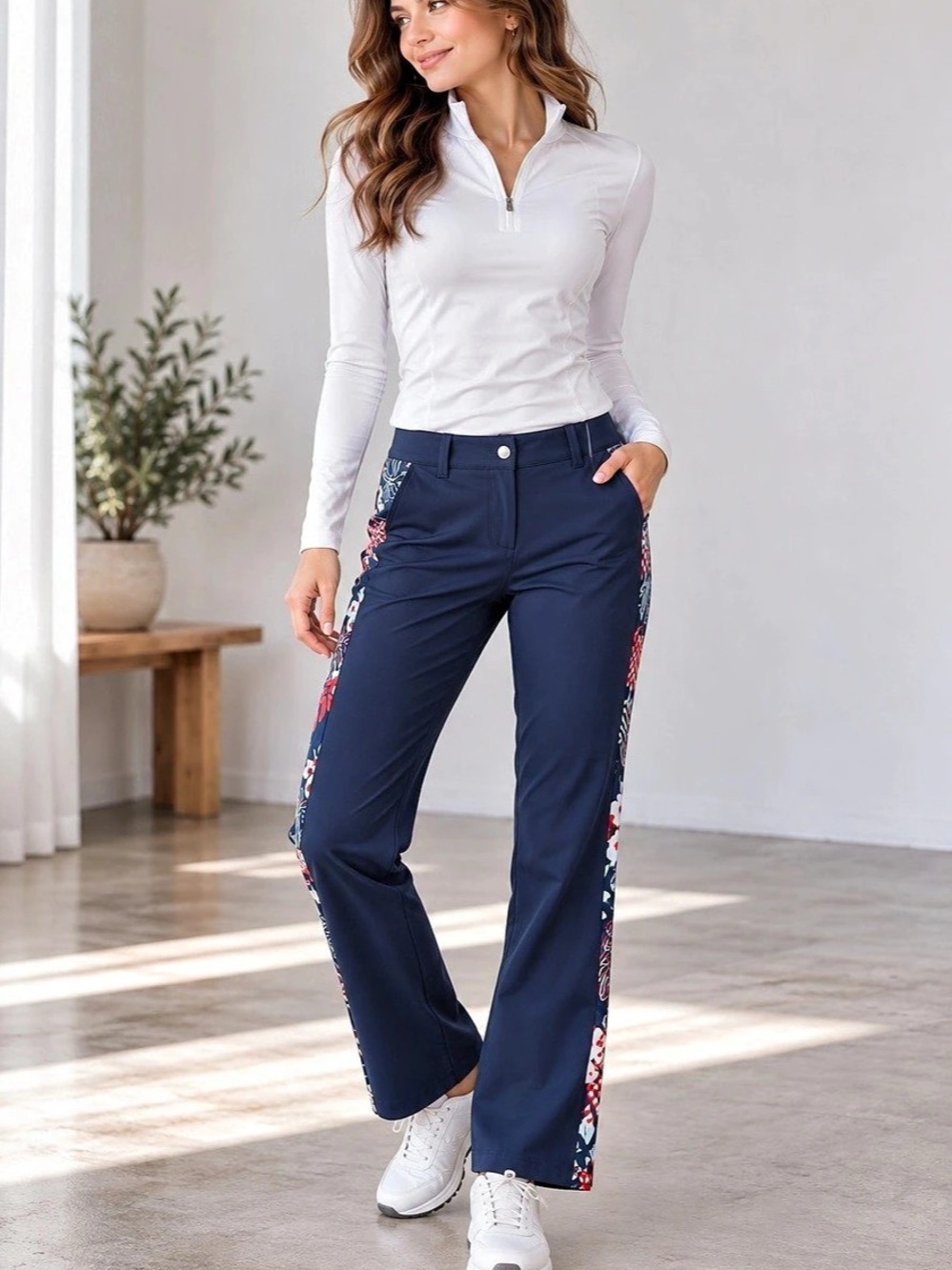 Volvik Women's Floral-Trim Track Pants in Blue
